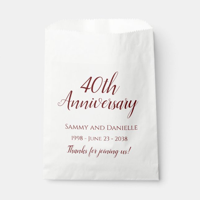 40th Anniversary Party Favour Treat Cake Bags (Front)