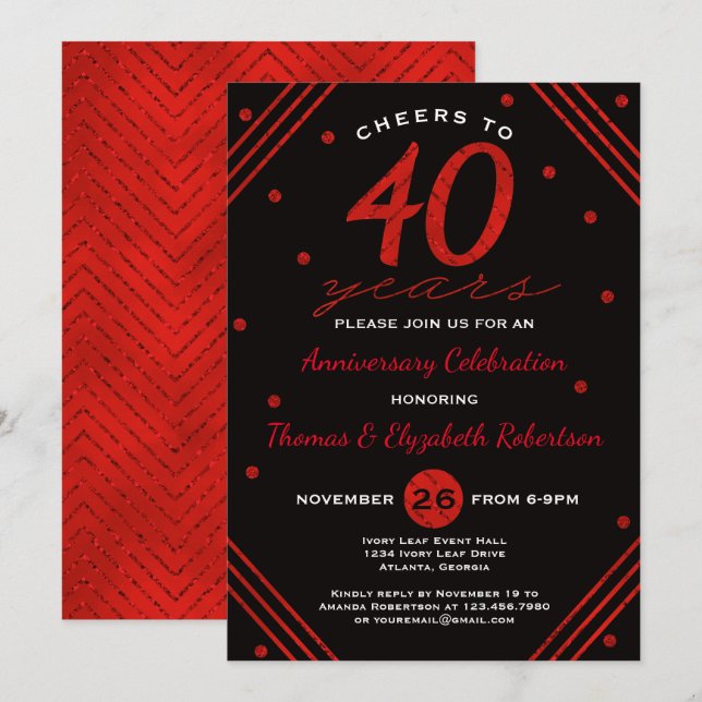40th Anniversary Party Invitation, Ruby Invitation (Front/Back)