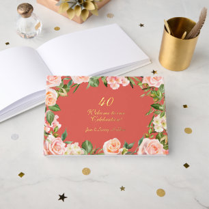 40th Anniversary Peachy Roses Guest Book