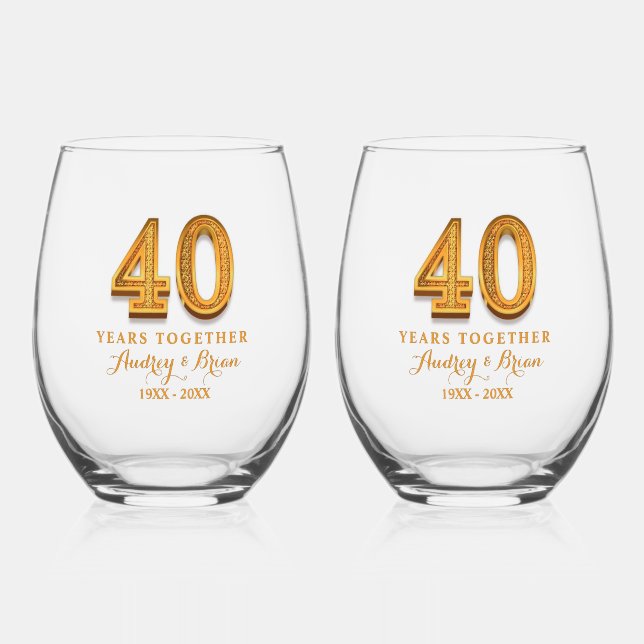 40th Anniversary Personalized Stemless Wine Glass (Front)