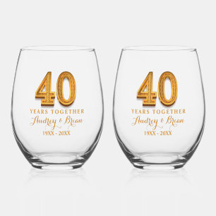 40th Anniversary Personalized Stemless Wine Glass