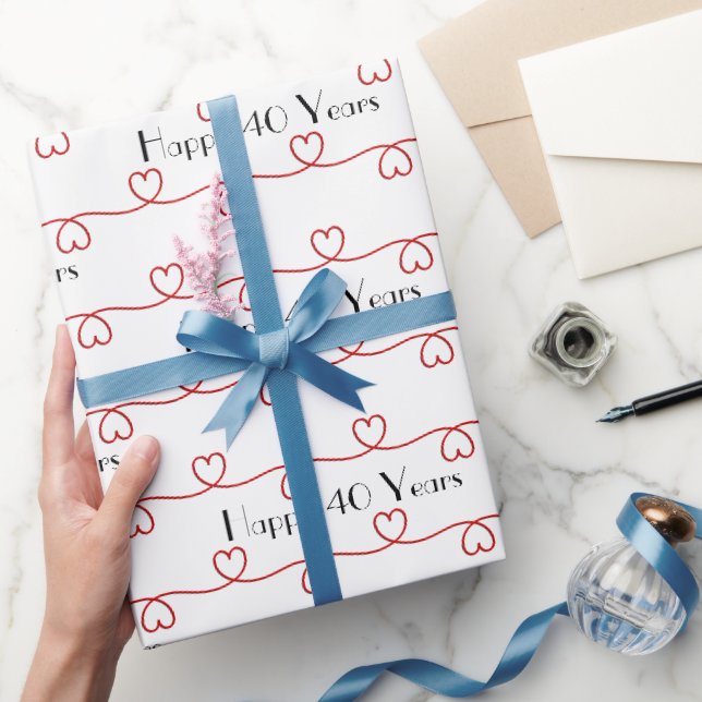 40th Anniversary Red Hearts Wrapping Paper (Gifting)