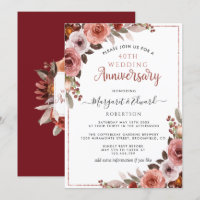 40th Anniversary Red Ruby, Rose Gold Blush Floral