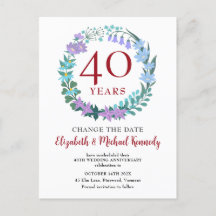40th Anniversary Ruby Floral Bluebells Change Date