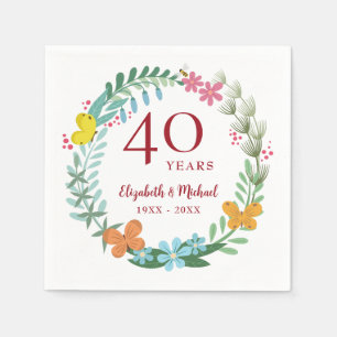 40th Anniversary Ruby Floral Butterfly Wreath Napkin