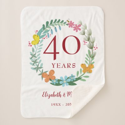 40th Anniversary Ruby Floral Butterfly Wreath