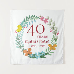 40th Anniversary Ruby Floral Butterfly Wreath Tapestry