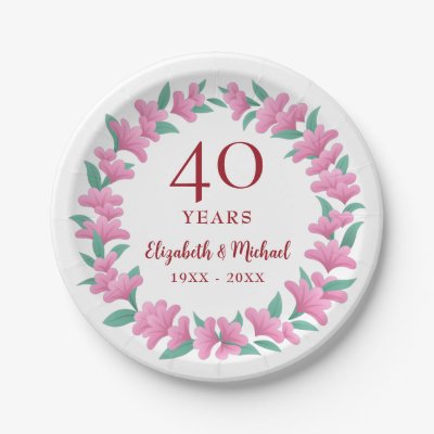 40th Anniversary Ruby Floral Pink Flowers Wreath