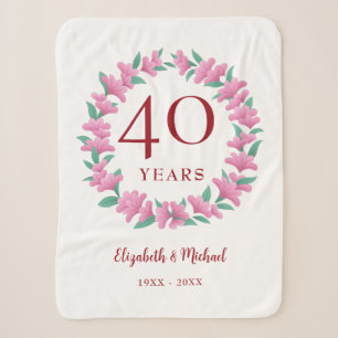40th Anniversary Ruby Floral Pink Flowers Wreath Sherpa Blanket