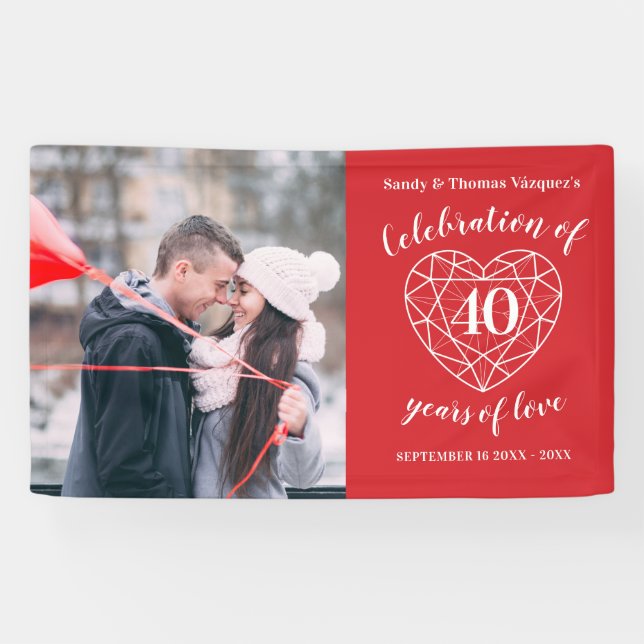 40th anniversary ruby heart personalized photo banner (Horizontal)