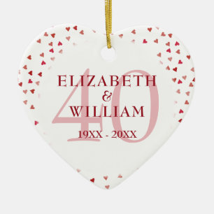 40th Anniversary Ruby Hearts Ceramic Ornament