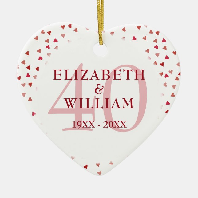 40th Anniversary Ruby Hearts Ceramic Ornament (Front)