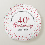 40th Anniversary Ruby Hearts Confetti Round Pillow<br><div class="desc">Designed to coordinate with our 40th Anniversary Ruby Hearts Confetti collection. Featuring delicate ruby hearts confetti. Personalise with your special forty years ruby anniversary information in chic lettering. Designed by Thisisnotme©</div>