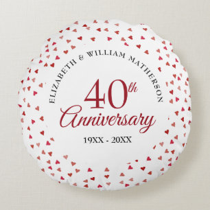 40th Anniversary Ruby Hearts Confetti Round Pillow
