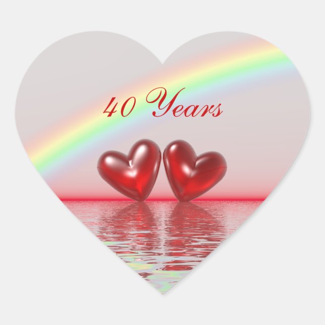 40th Anniversary Ruby Hearts Heart Sticker (Front)