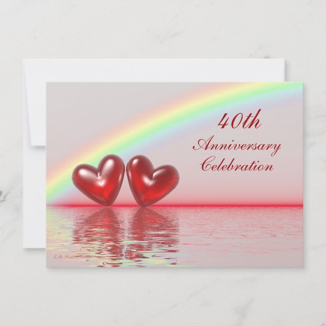 40th Anniversary Ruby Hearts Invitation (Front)