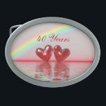 40th Anniversary Ruby Hearts Oval Belt Buckle<br><div class="desc">A unique gift idea for 40 years together,  this belt buckle has my image of 2 ruby red hearts floating on the water under a rainbow. Customizable text says "40 Years".</div>
