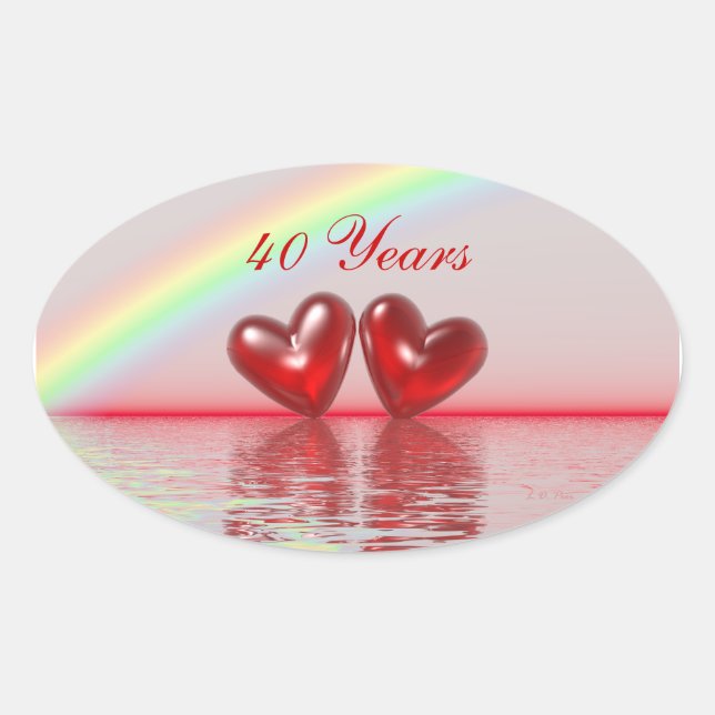40th Anniversary Ruby Hearts Oval Sticker (Front)