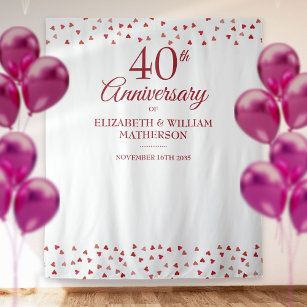 40th Anniversary Ruby Hearts Photo Booth Backdrop Tapestry