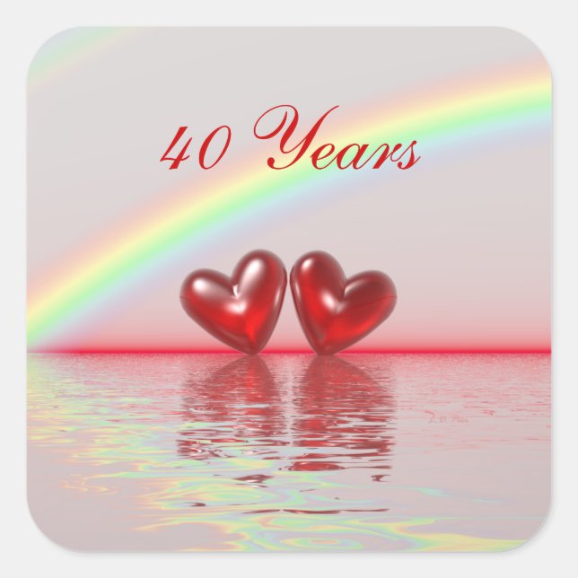 40th Anniversary Ruby Hearts Square Sticker (Front)