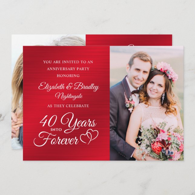 40th Anniversary Ruby Hearts YEARS INTO FOREVER Invitation (Front/Back)