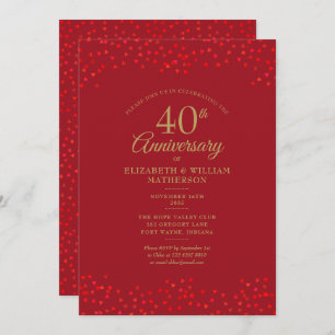 40th Anniversary Ruby Love Hearts Confetti Invitation