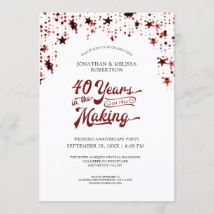 40th Anniversary Ruby Red Stars 40 YEARS Invitation