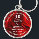 40th Anniversary Ruby Wedding Gift Personalized Keychain<br><div class="desc">Typography editable script text  with personal names wedding anniversary date,  in ruby red and white tones; an elegant and stylish keepsake gift in celebration of a fortieth ruby wedding anniversary.</div>
