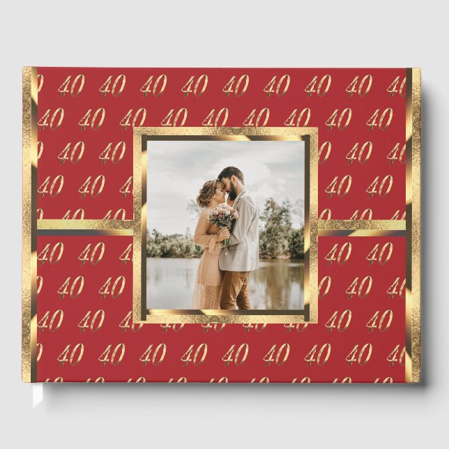 40th Anniversary Ruby Wedding Red and Gold Guest Book (Front)