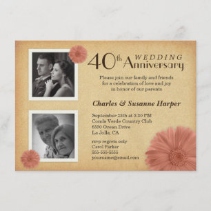 40th Anniversary Rustic Daisy Photo Invitations