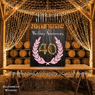 40th Anniversary Rustic Wood, Ruby & Gold Invitation