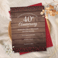 40th Anniversary Save the Date Ruby Hearts Rustic