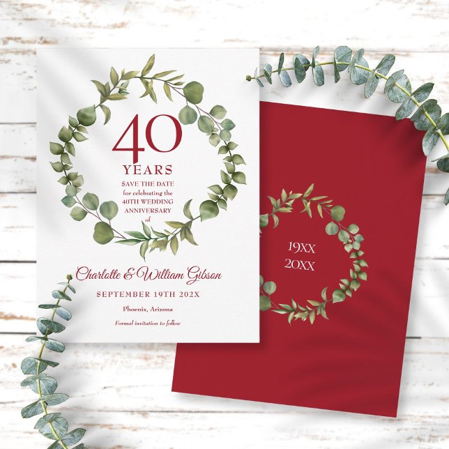 40th Anniversary Save the Date Woodland Greenery  Postcard (Creator Uploaded)
