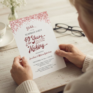 40th Anniversary Surprise Party Ruby Red Confetti Invitation