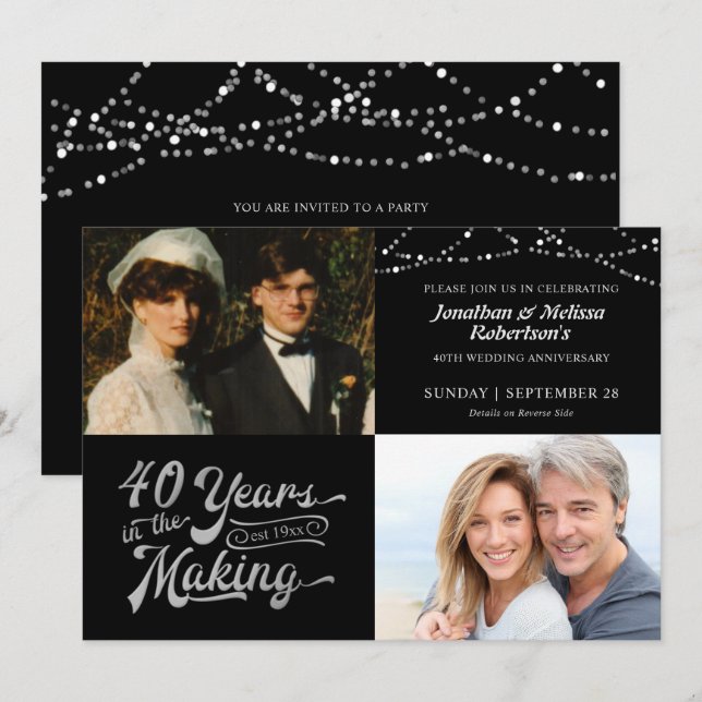 40th Anniversary Then & Now Photos Lights Party Invitation (Front/Back)