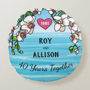 40th Anniversary Tropical Beach Orchids Round Pillow
