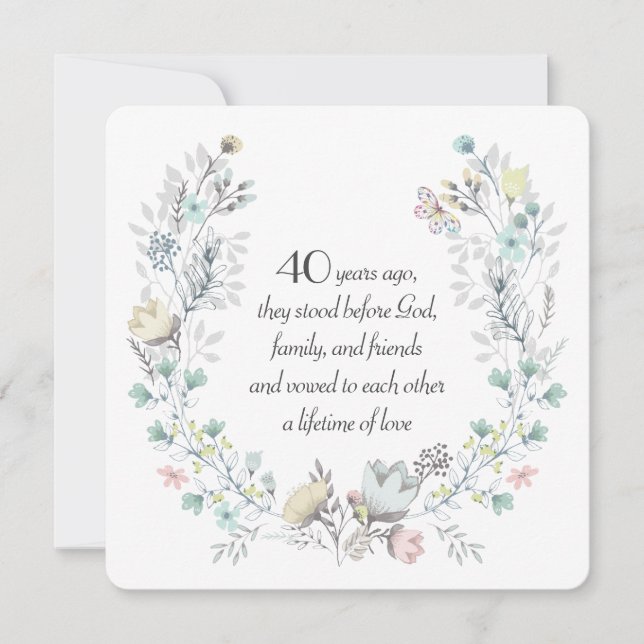 40th Anniversary Watercolor Wreath Invitation (Front)