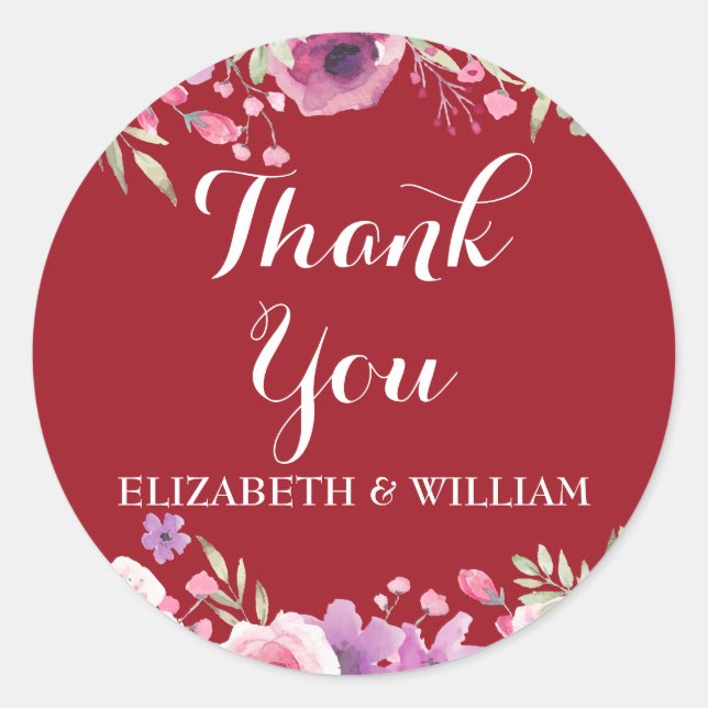 40th Anniversary Watercolour Roses Thank You Classic Round Sticker (Front)
