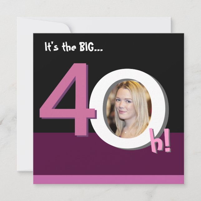 40th Big 4Oh! Photo Template Birthday Party -Pink (Front)