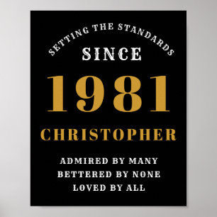 40th Birthday 1981 Black Gold For Him Personalized Poster