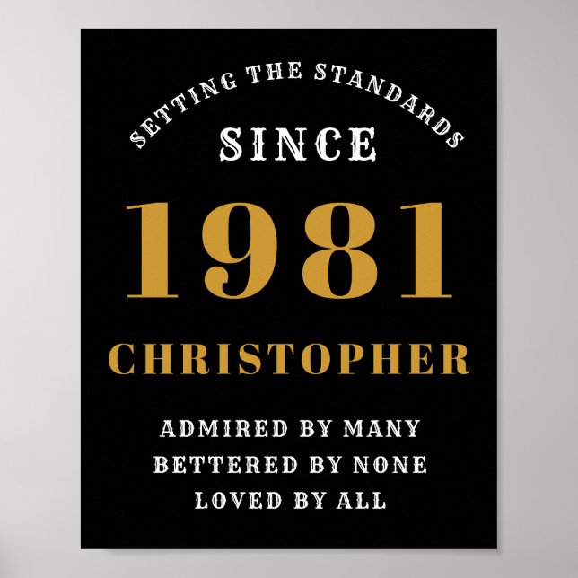 40th Birthday 1981 Black Gold For Him Personalized Poster (Front)