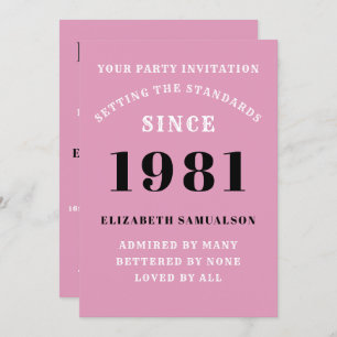 40th Birthday 1981 Black Pink Personalized For Her Invitation