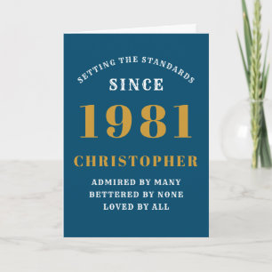 40th Birthday 1981 Blue Gold Men's Personalized Card