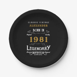 40th Birthday 1981 Legendary Personalized Retro Paper Plate