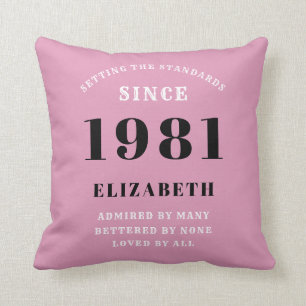 40th Birthday 1981 Pink Black Girly Personalized Throw Pillow
