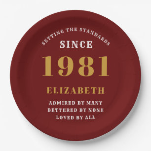 40th Birthday 1981 Red Gold lady's Personalized Paper Plate
