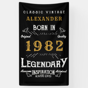 40th Birthday 1982 Add Name Black Gold Legendary Banner