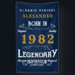 40th Birthday 1982 Add Name Blue Gold Legendary Banner<br><div class="desc">Personalized birthday banner. Add the name to this vintage style retro print birthday banner. Edit the name and year with the template provided. A wonderful custom blue birthday wall hanging with white and gold vintage style typography.  More gifts and party supplies available with the "Legendary" design in the store.</div>