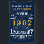 40th Birthday 1982 Add Name Blue Gold Legendary Banner<br><div class="desc">Personalized birthday banner. Add the name to this vintage style retro print birthday banner. Edit the name and year with the template provided. A wonderful custom blue birthday wall hanging with white and gold vintage style typography.  More gifts and party supplies available with the "Legendary" design in the store.</div>