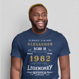 40th Birthday 1982 Add Name Blue Gold Legendary T-Shirt